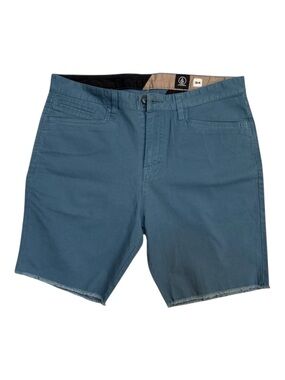 Volcom Chino Shorts Mens 34 Blue Cutoff Raw Hem Casual Flat Front